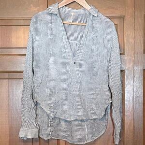 Free People Such Good Things Striped Split V-Neck High-Low Tunic Top